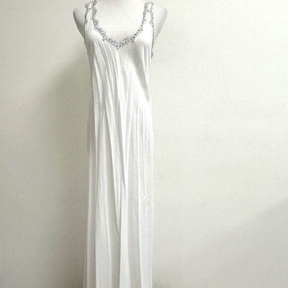 Oleg Cassini intimates white fine cotton slip gown M black eyelash lace - Picture 7 of 7